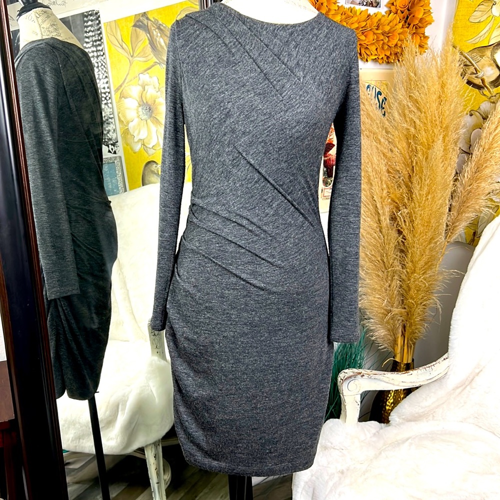 Banana Republic Sweater Dress Ruched Marled Long Sleeve Casual size S charcoal